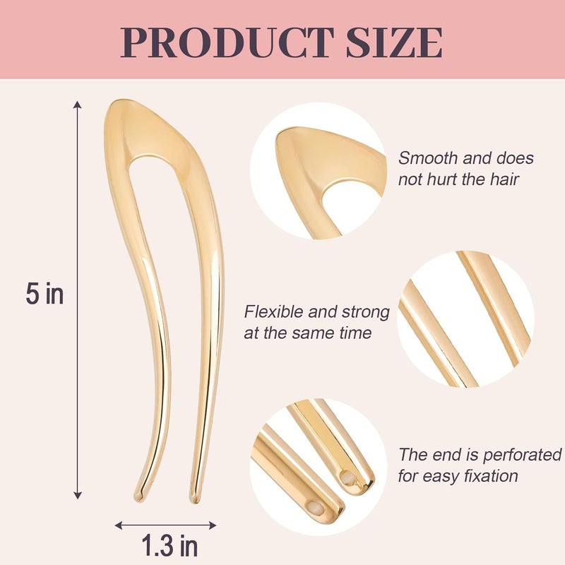 JIRIS 2PCS 5Inch French Hair Pins Large U-Shaped Pins for Women and Girls Fashion Metal Hair Pin French Twist Hair Pins for Buns, Updos,Stylish and Functional(set6-gold) - Image 2